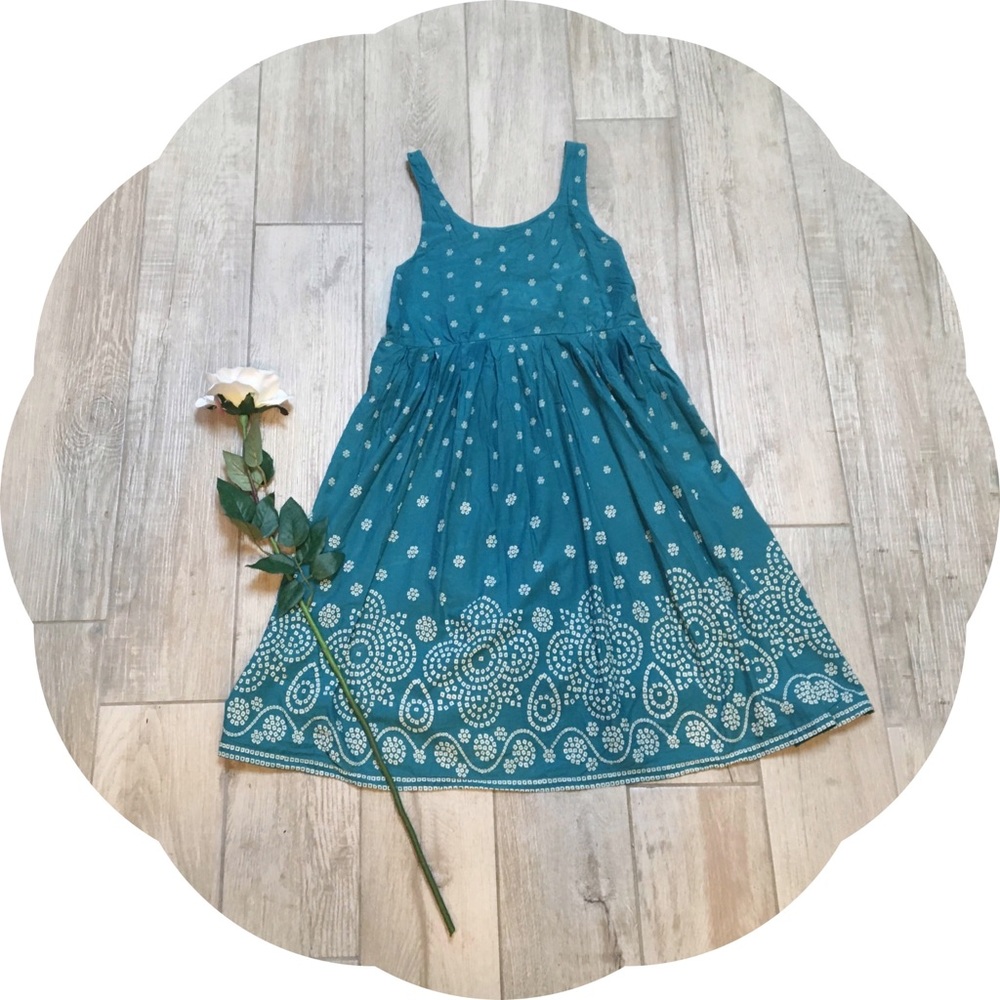 Blue Mosaic Print Dress with Criss Cross Back